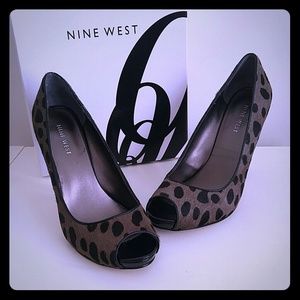 NINE WEST Grey & Black Leopard Peep Toe Heels